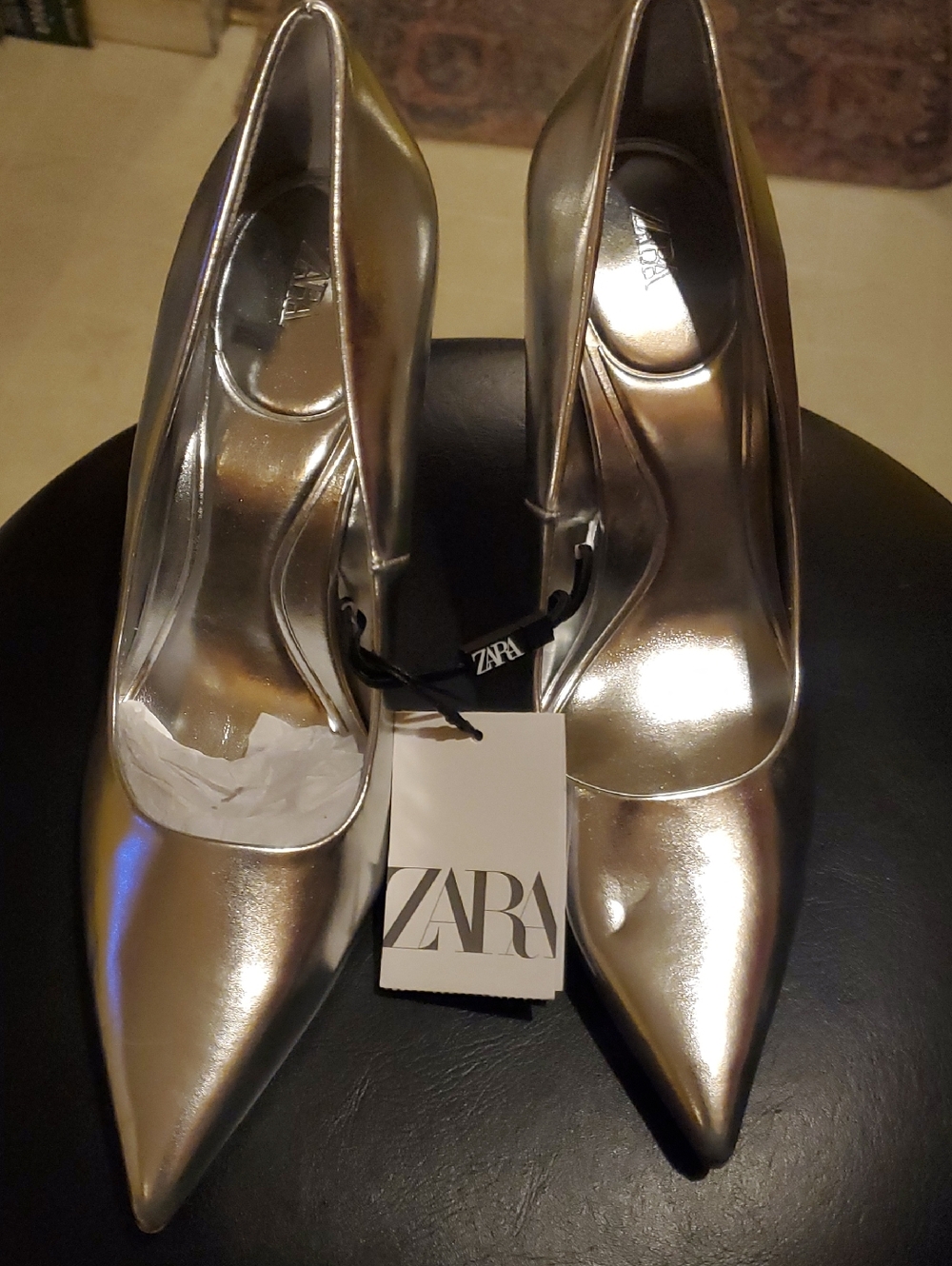 ZARA Silver Pointed-Toe High Heels